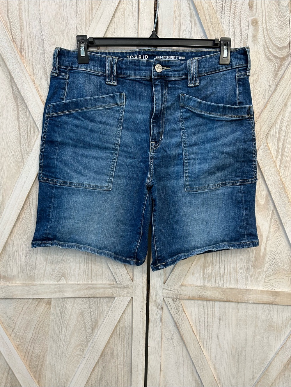 torrid Dark Blue High-Rise Denim Shorts with Contrast Stitching